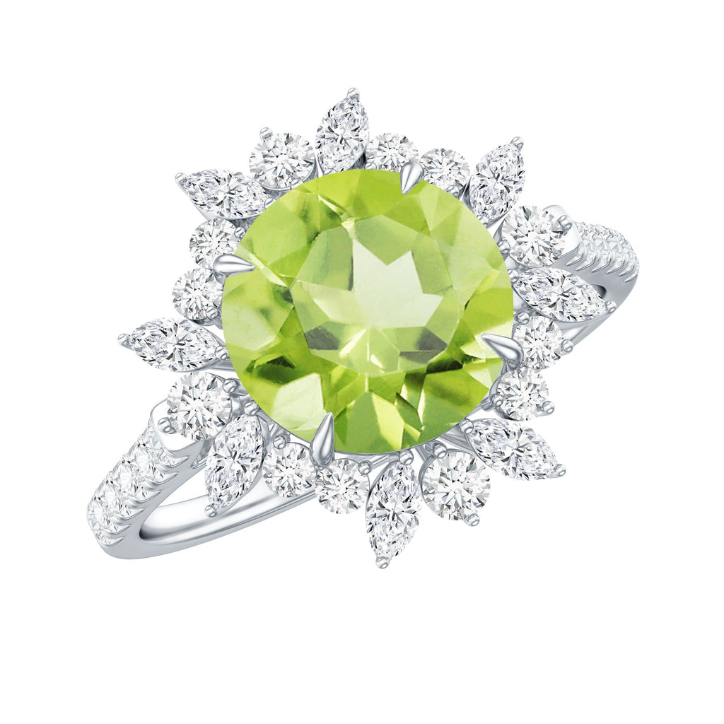 Natural 2 Carat Peridot Statement Engagement Ring with Halo
