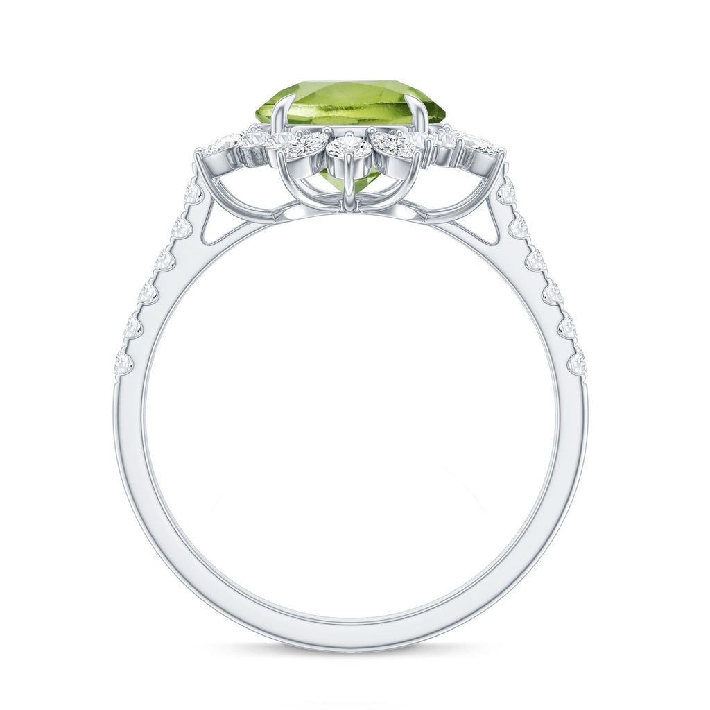 Natural 2 Carat Peridot Statement Engagement Ring with Halo