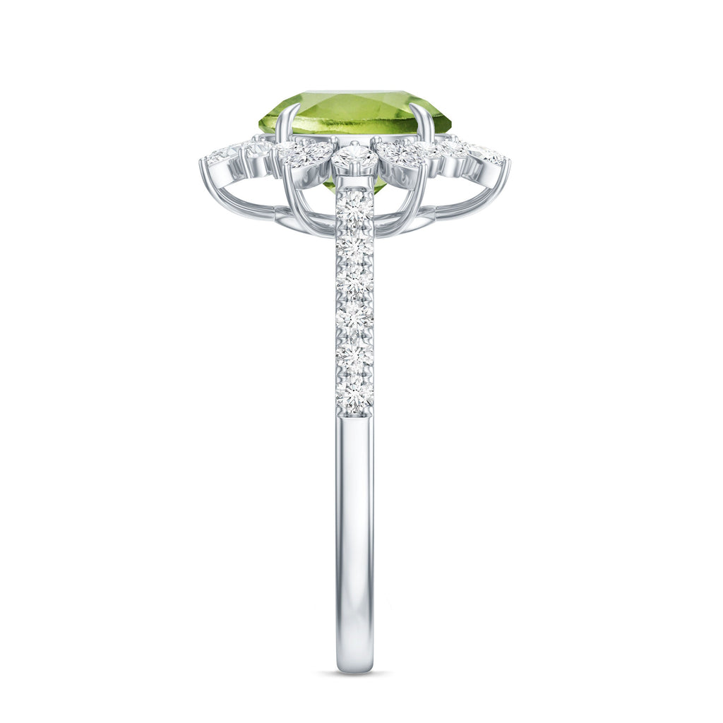 Natural 2 Carat Peridot Statement Engagement Ring with Halo
