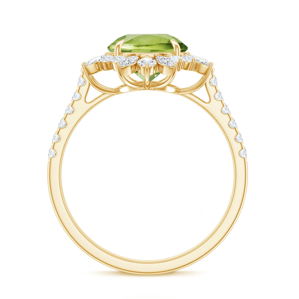Natural 2 Carat Peridot Statement Engagement Ring with Halo
