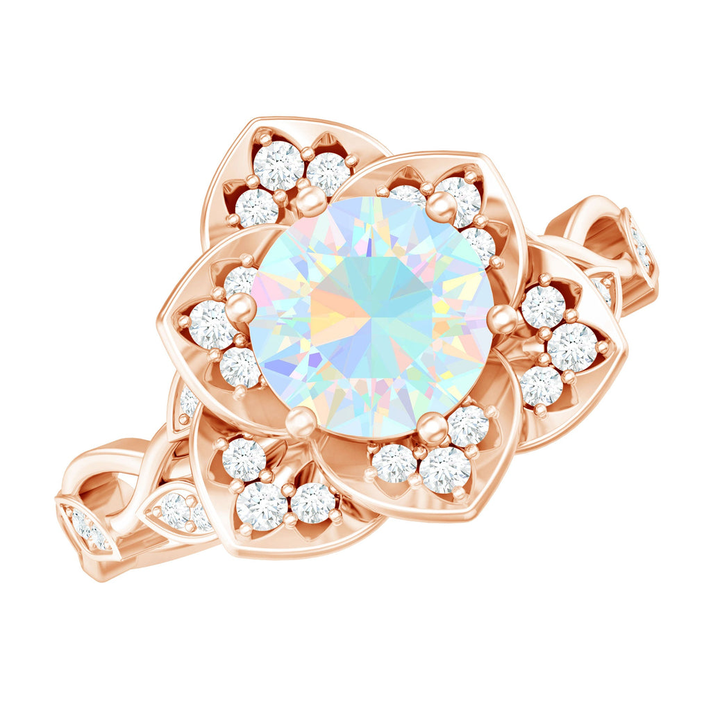 2 Carat Natural Ethiopian Opal Flower Engagement Ring with Diamond
