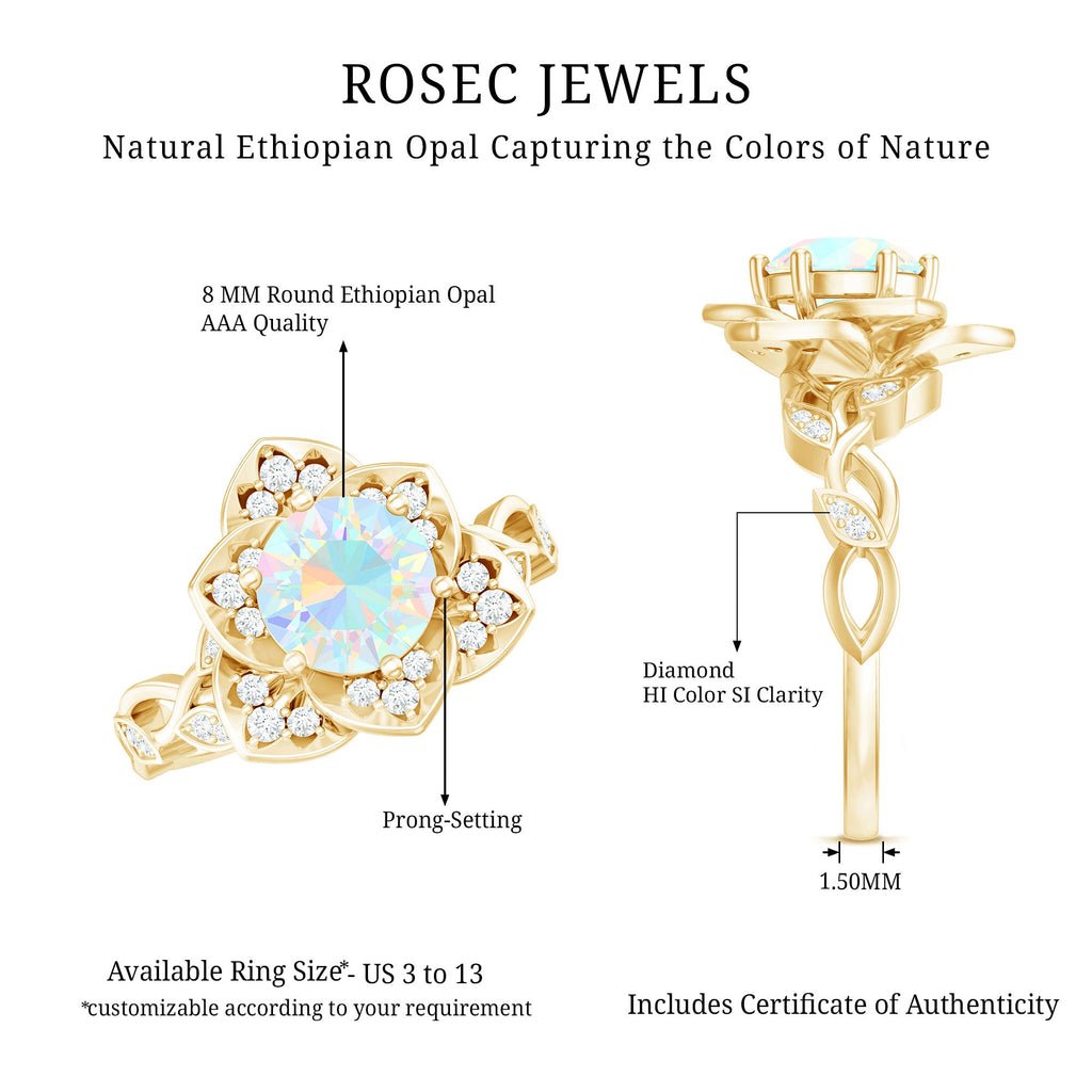2 Carat Natural Ethiopian Opal Flower Engagement Ring with Diamond