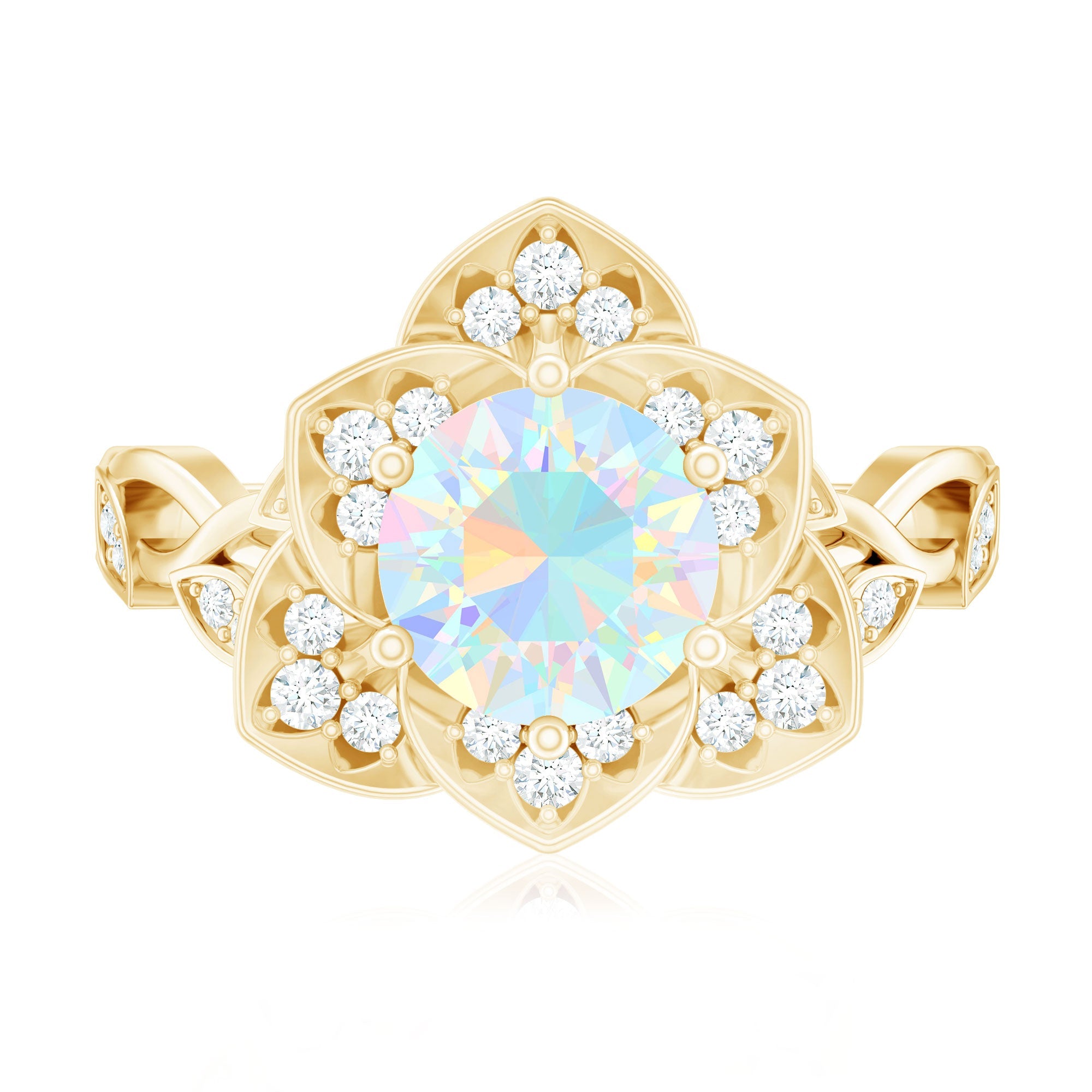 2 Carat Natural Ethiopian Opal Flower Engagement Ring with Diamond