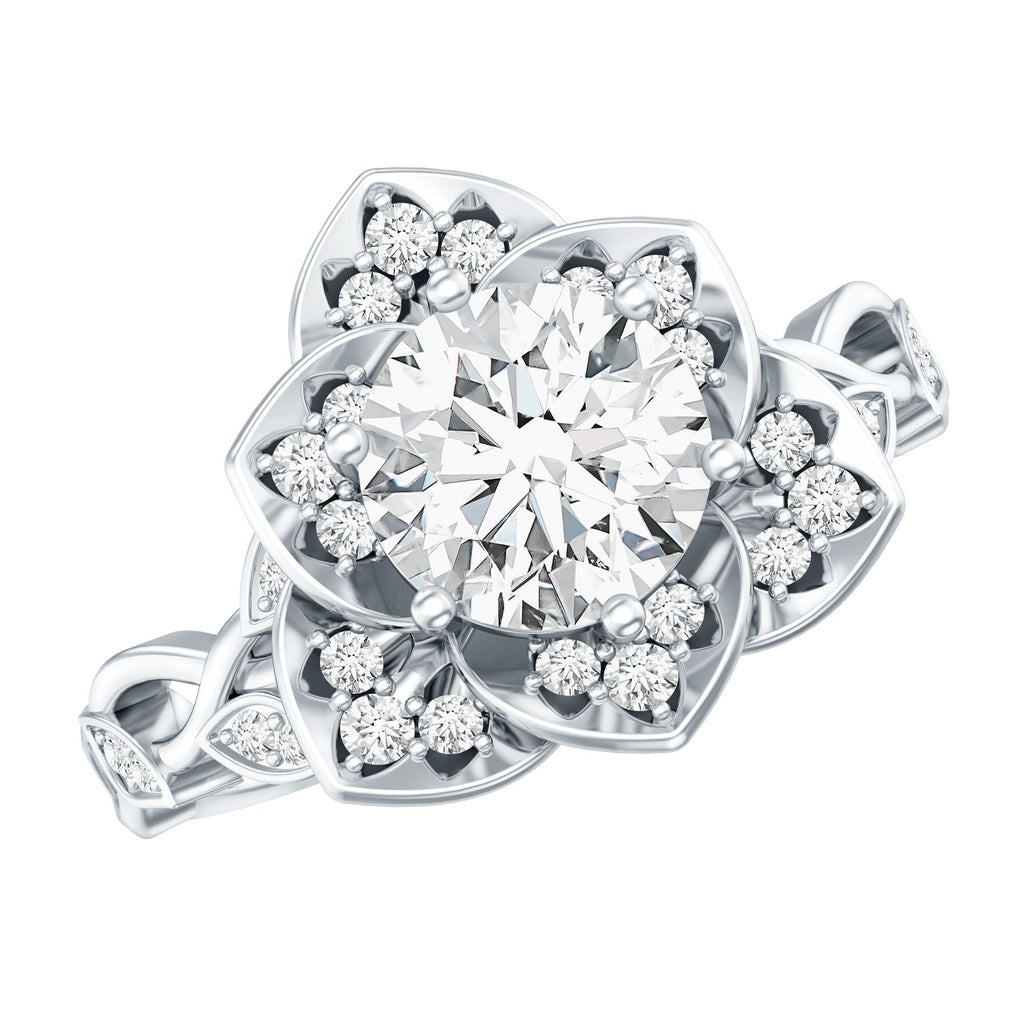 Nature Inspired Moissanite Flower Engagement Ring with Certificate