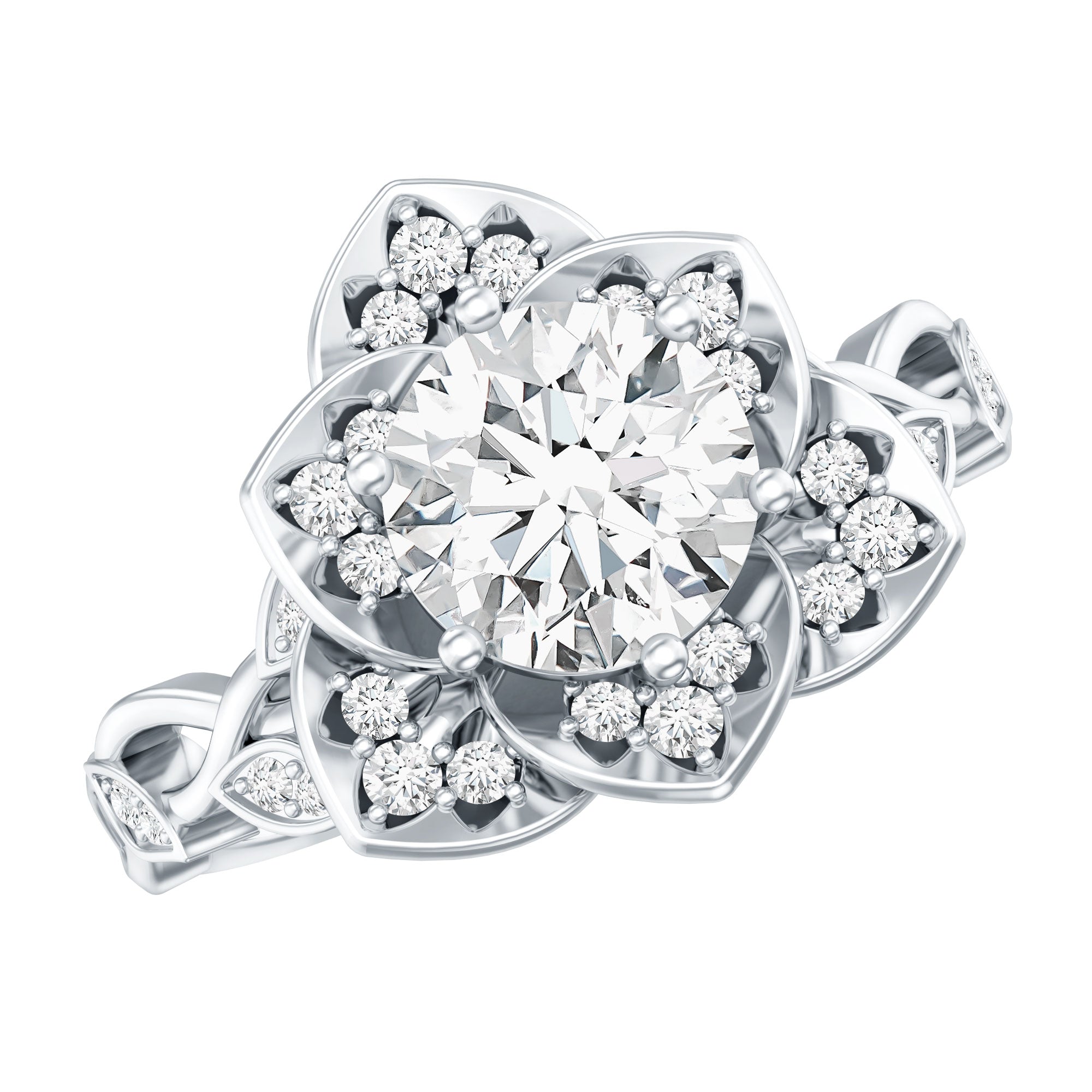 Nature Inspired Moissanite Flower Engagement Ring with Certificate