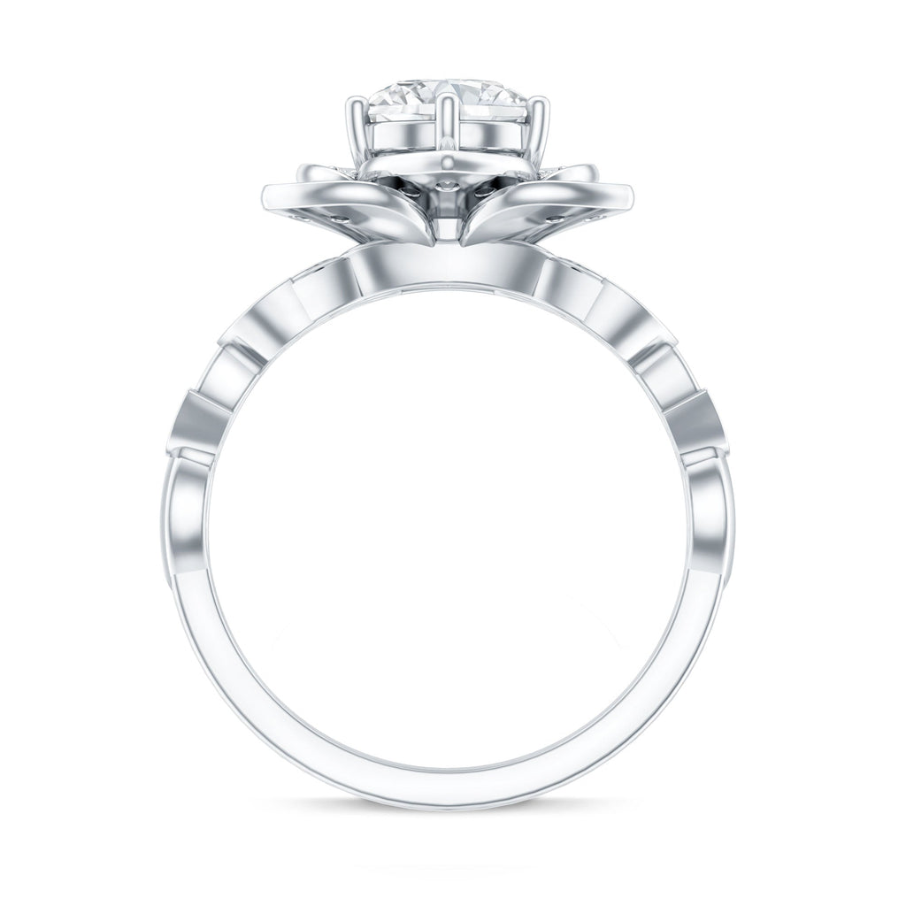 Nature Inspired Moissanite Flower Engagement Ring with Certificate