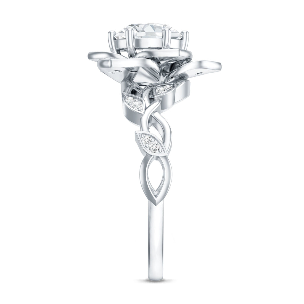 Nature Inspired Moissanite Flower Engagement Ring with Certificate