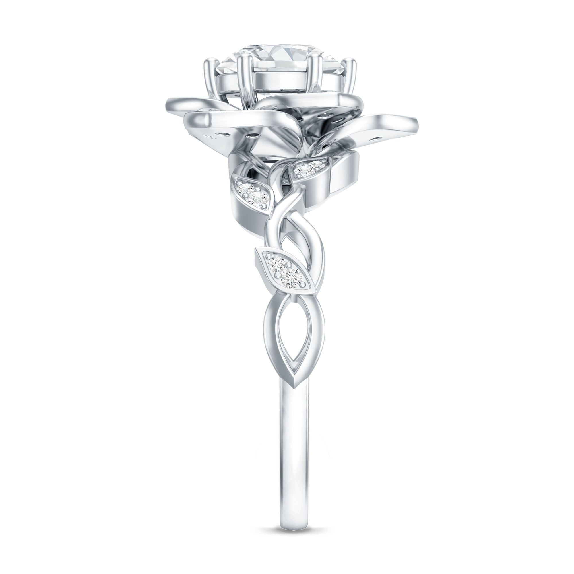 Nature Inspired Moissanite Flower Engagement Ring with Certificate