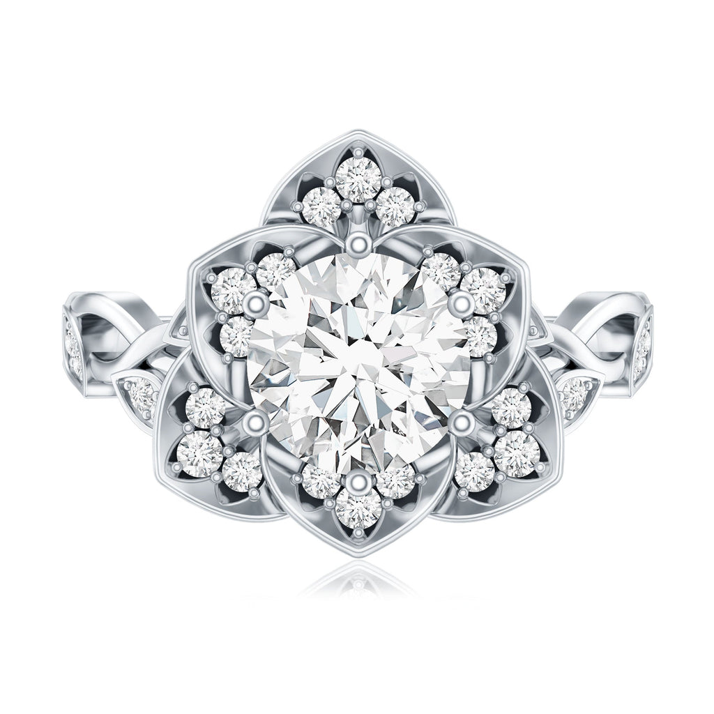 Nature Inspired Moissanite Flower Engagement Ring with Certificate