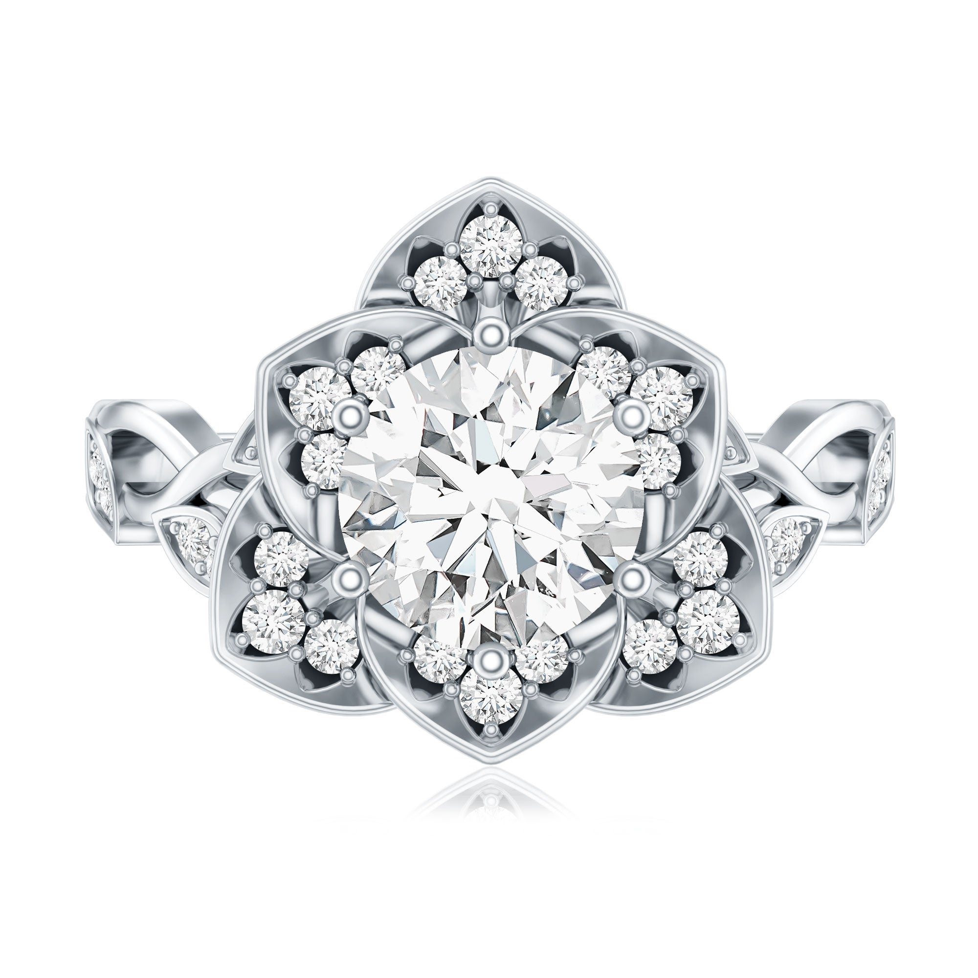 Nature Inspired Moissanite Flower Engagement Ring with Certificate