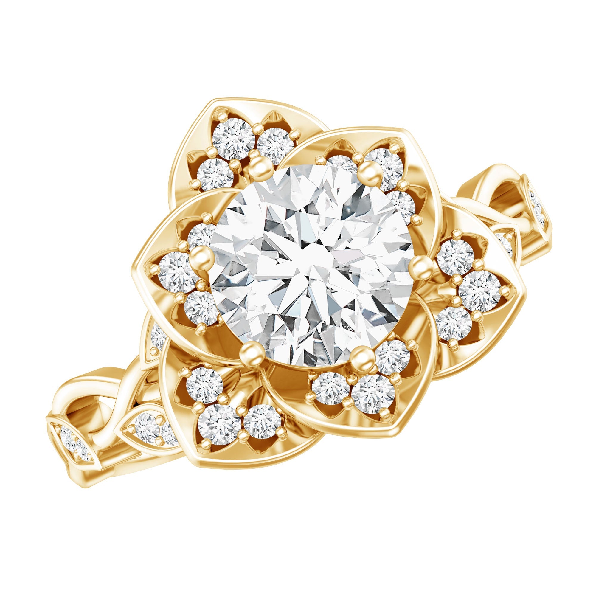 Nature Inspired Moissanite Flower Engagement Ring with Certificate