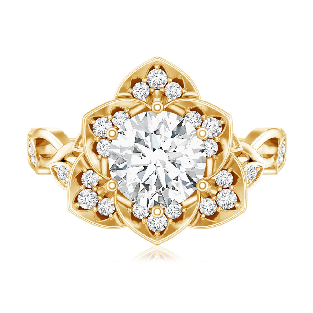 Nature Inspired Moissanite Flower Engagement Ring with Certificate