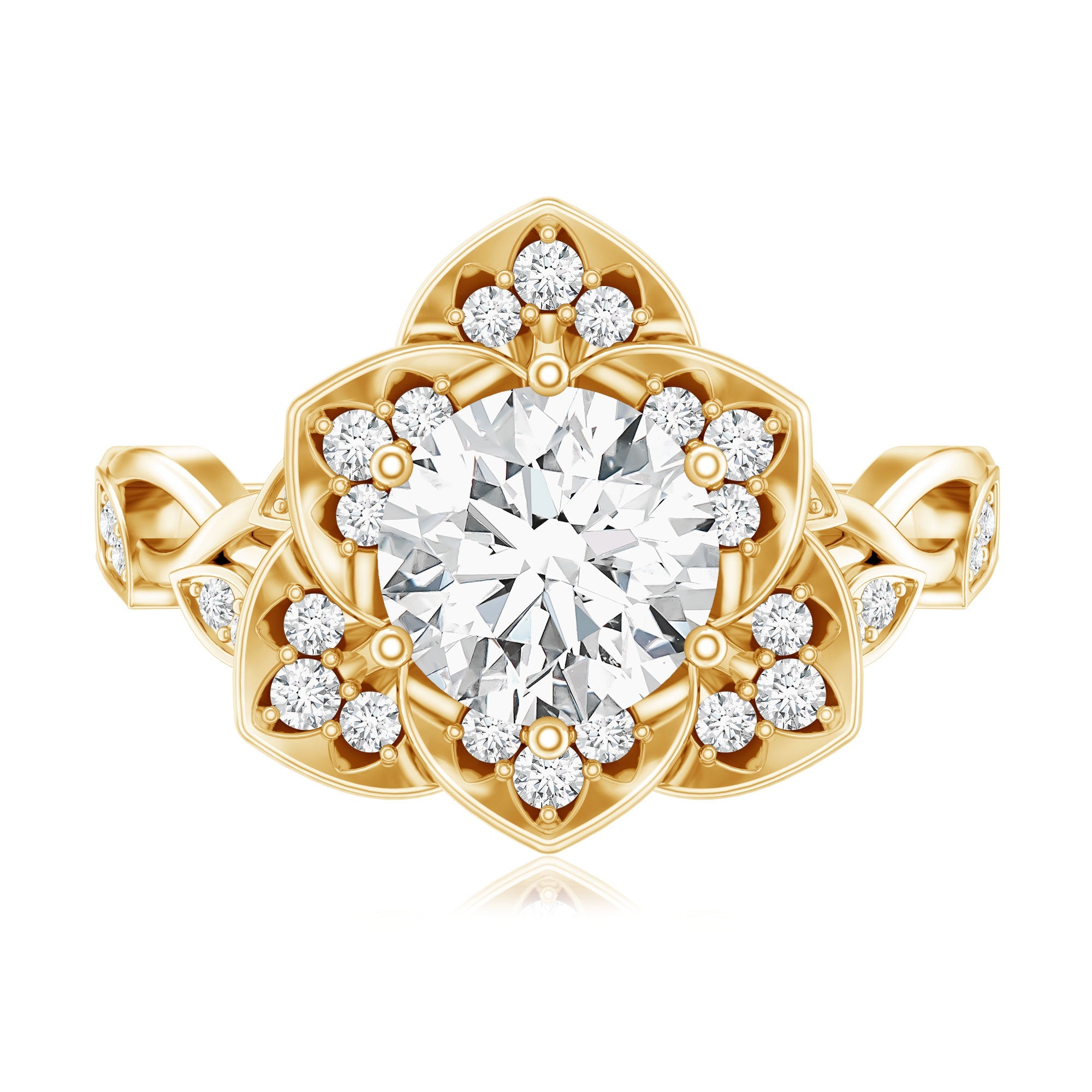 Nature Inspired Moissanite Flower Engagement Ring with Certificate