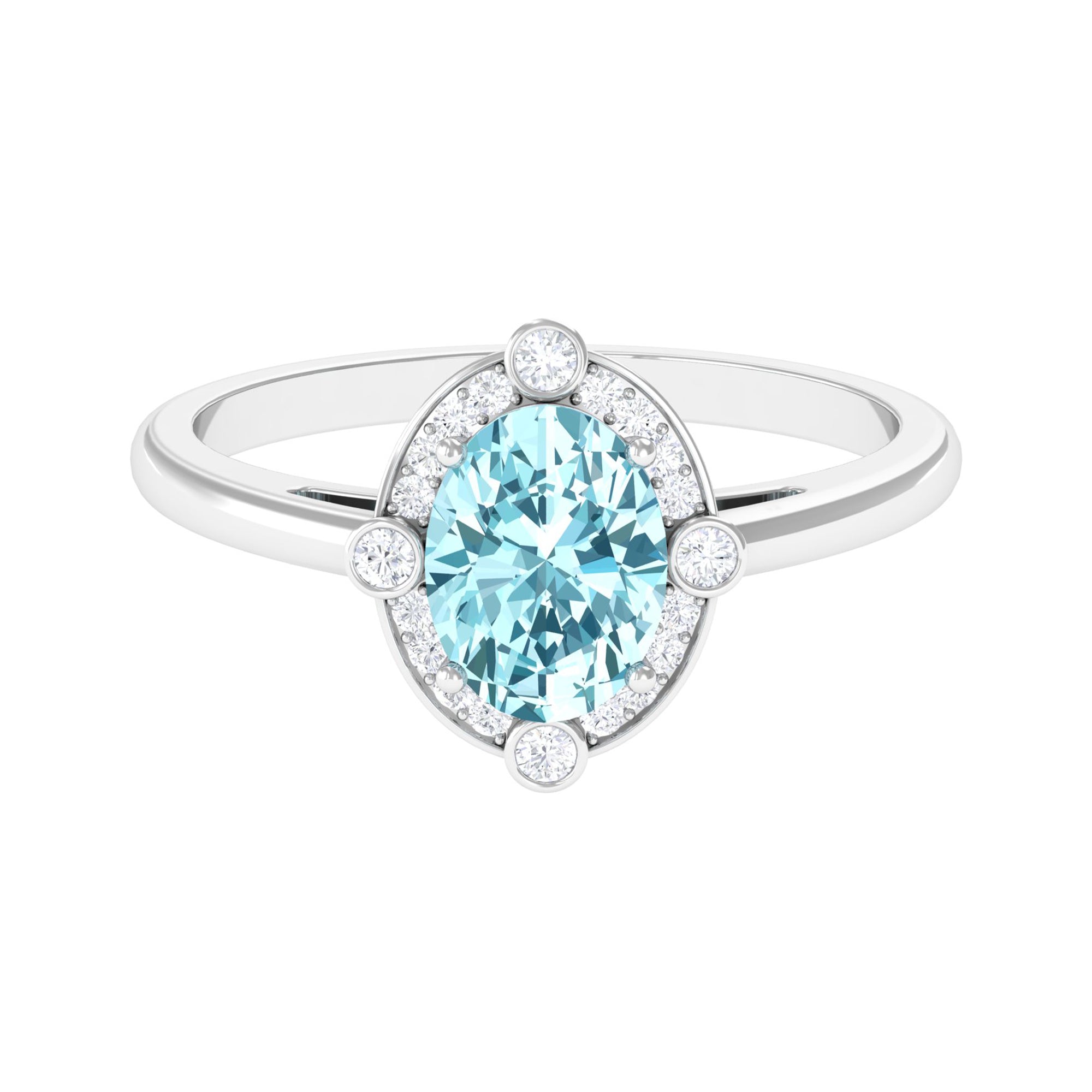 1 Carat Aquamarine Oval Halo Engagement Ring with Diamond