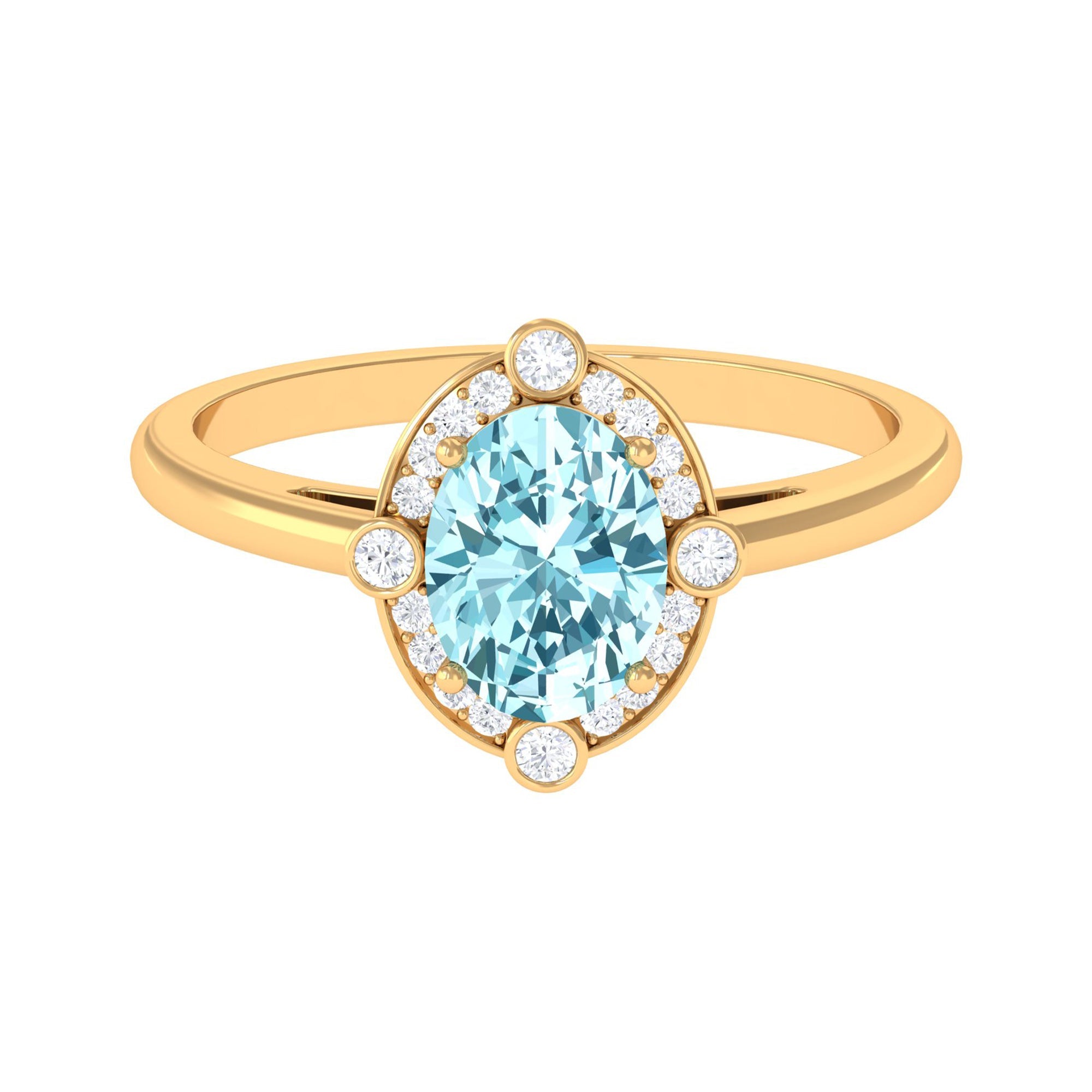 1 Carat Aquamarine Oval Halo Engagement Ring with Diamond