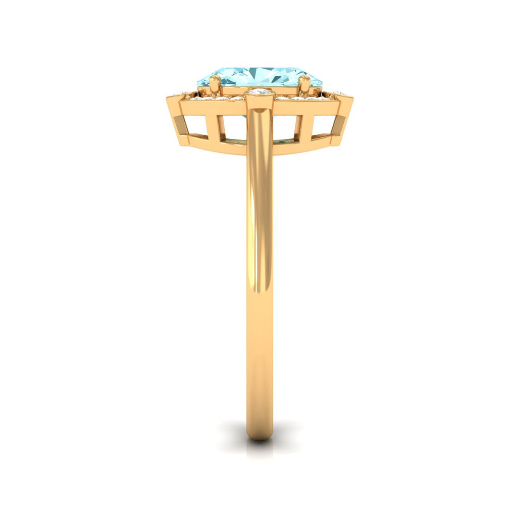 1 Carat Aquamarine Oval Halo Engagement Ring with Diamond
