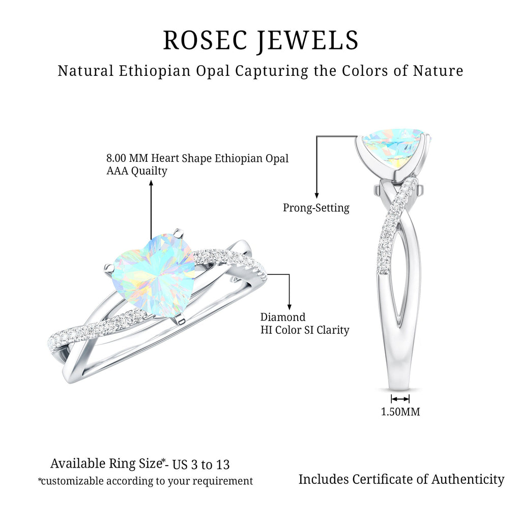 Natural 2 Carat Ethiopian Opal Heart Shaped Engagement Ring With Certificate