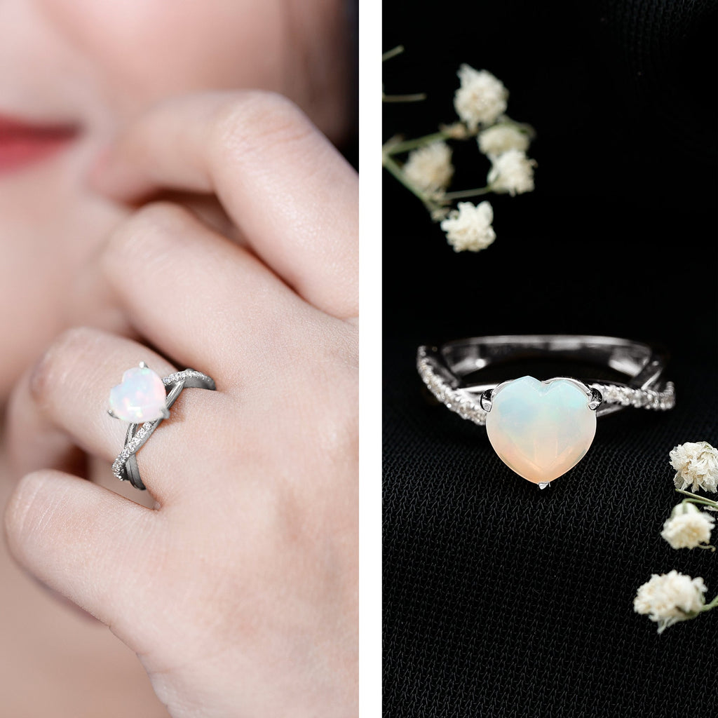 Natural 2 Carat Ethiopian Opal Heart Shaped Engagement Ring With Certificate