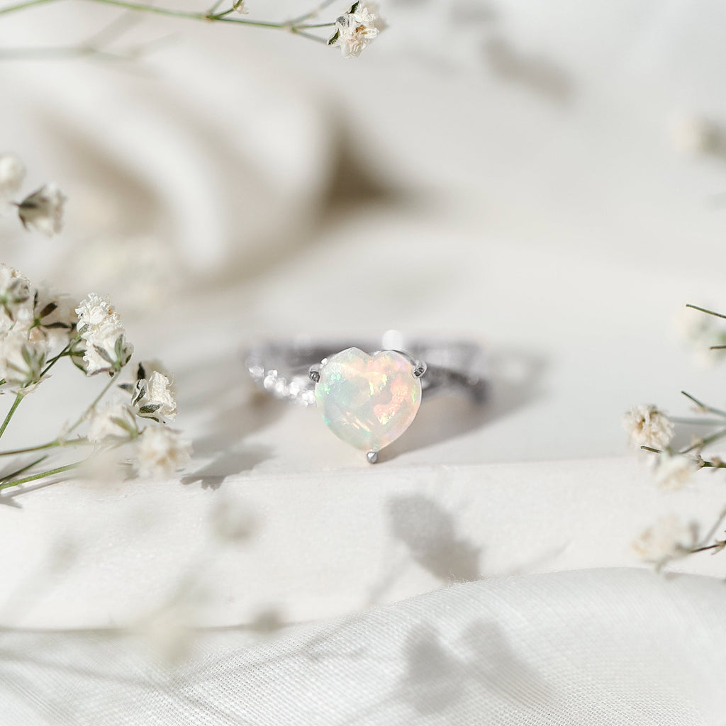 Natural 2 Carat Ethiopian Opal Heart Shaped Engagement Ring With Certificate