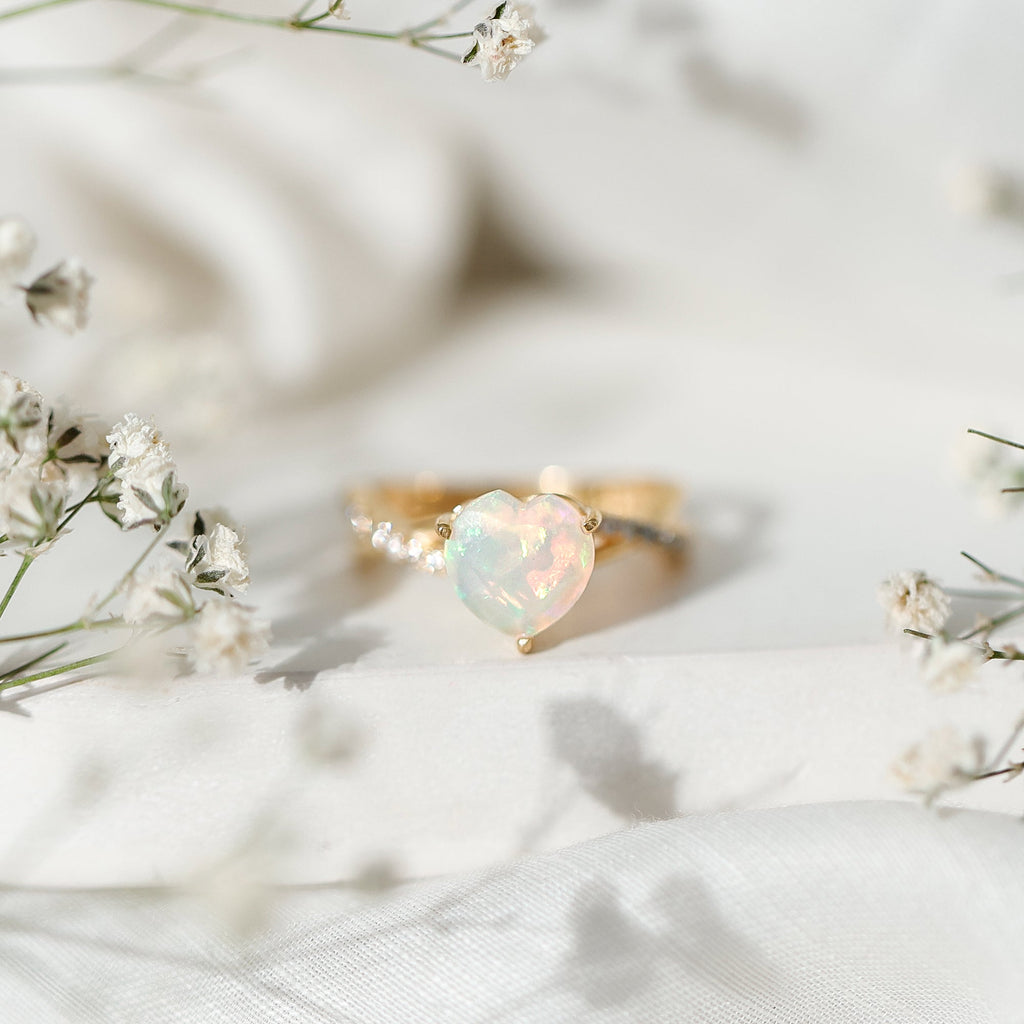 Natural 2 Carat Ethiopian Opal Heart Shaped Engagement Ring With Certificate