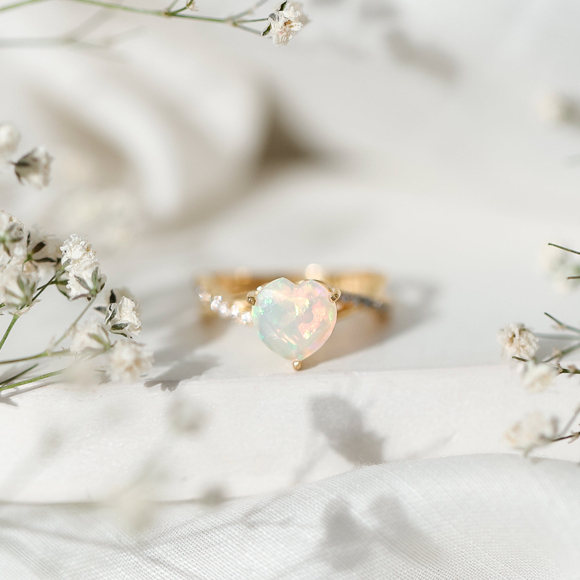 Natural 2 Carat Ethiopian Opal Heart Shaped Engagement Ring With Certificate