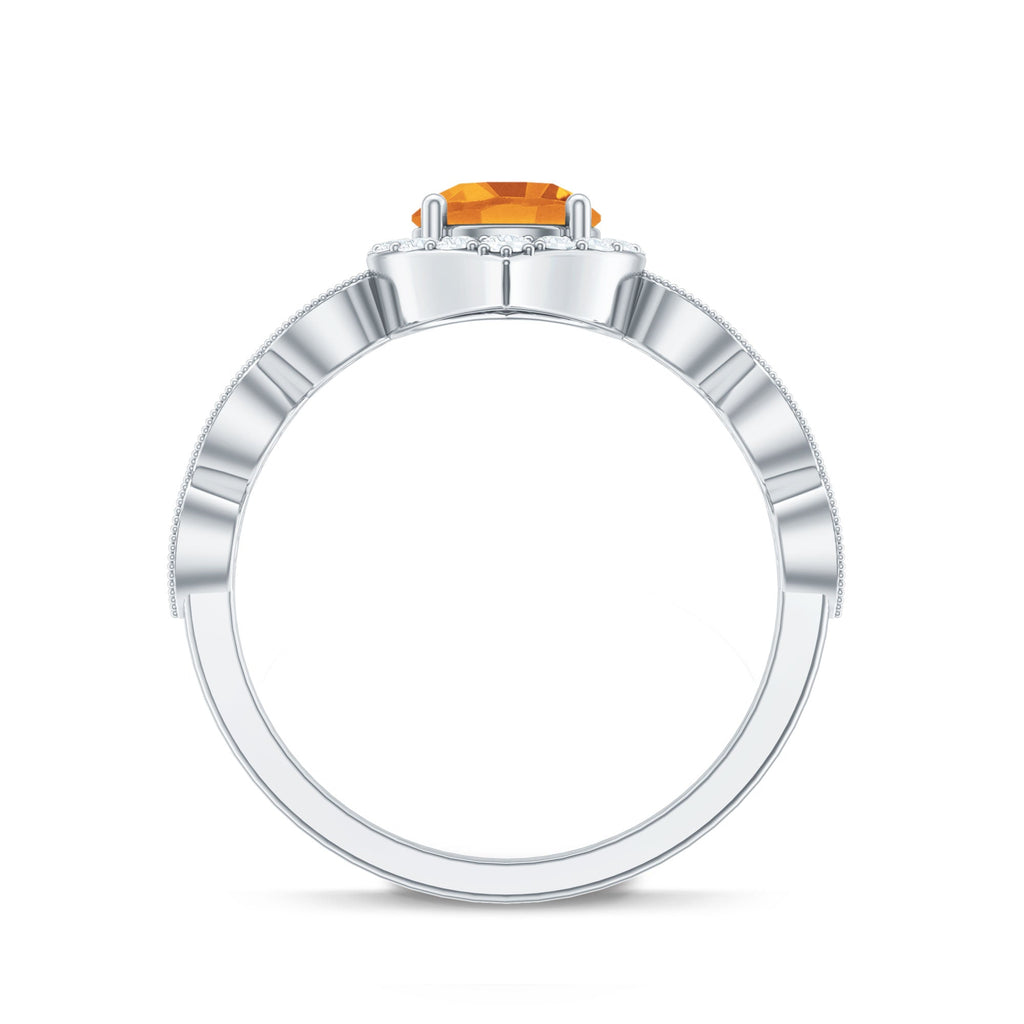 Citrine Vintage Inspired Engagement Ring With Diamond Halo