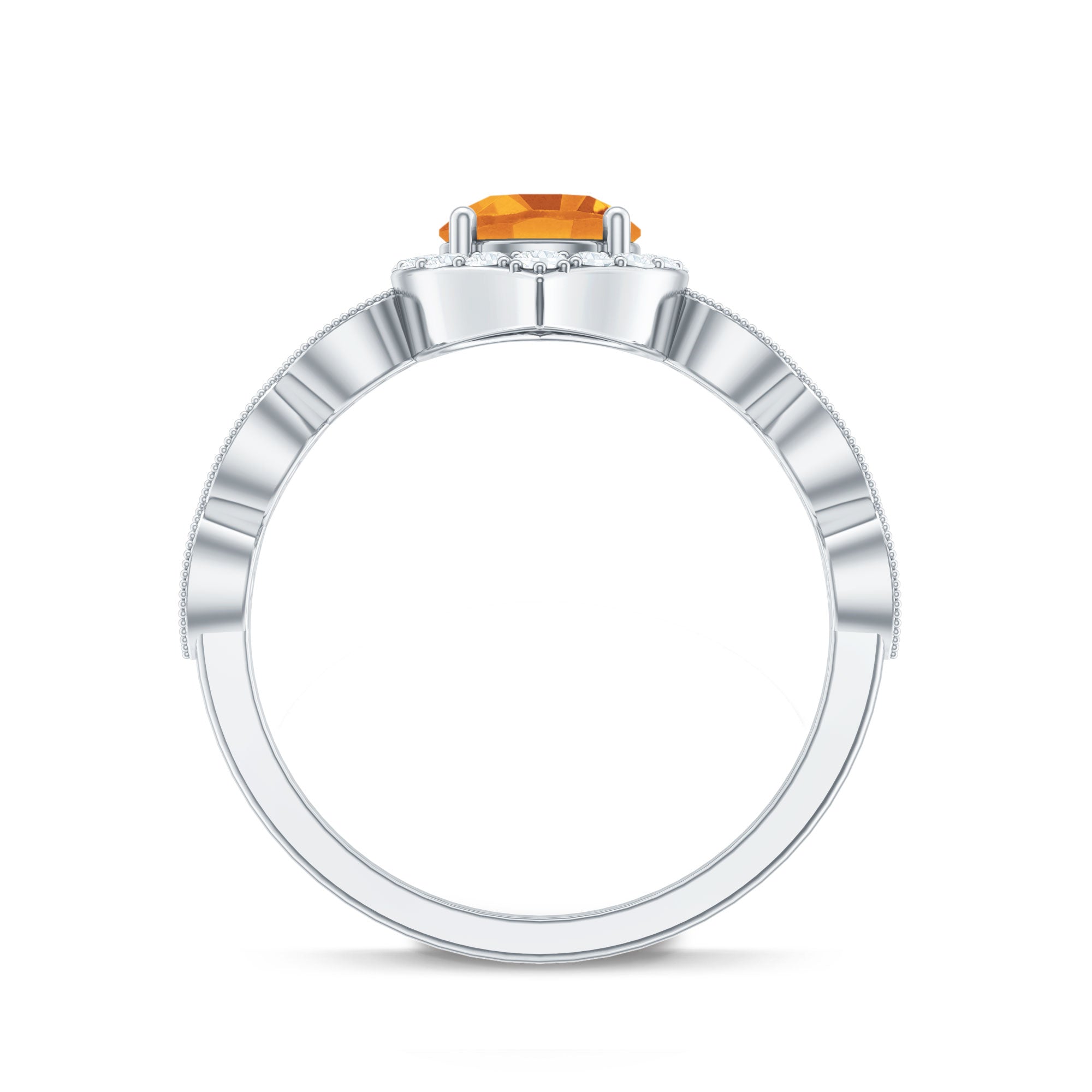 Citrine Vintage Inspired Engagement Ring With Diamond Halo