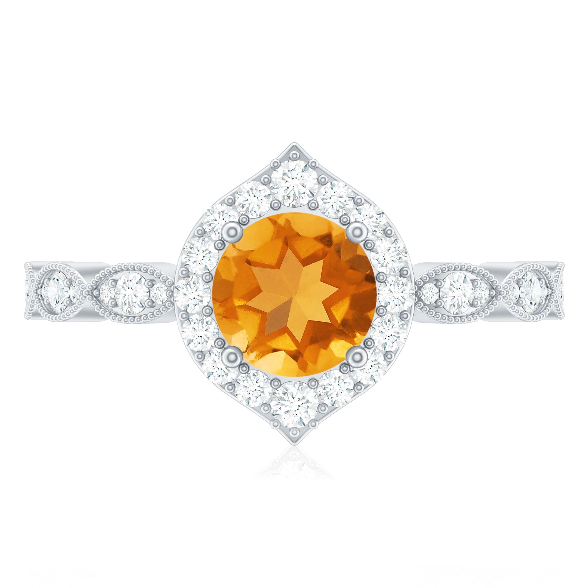 Citrine Vintage Inspired Engagement Ring With Diamond Halo