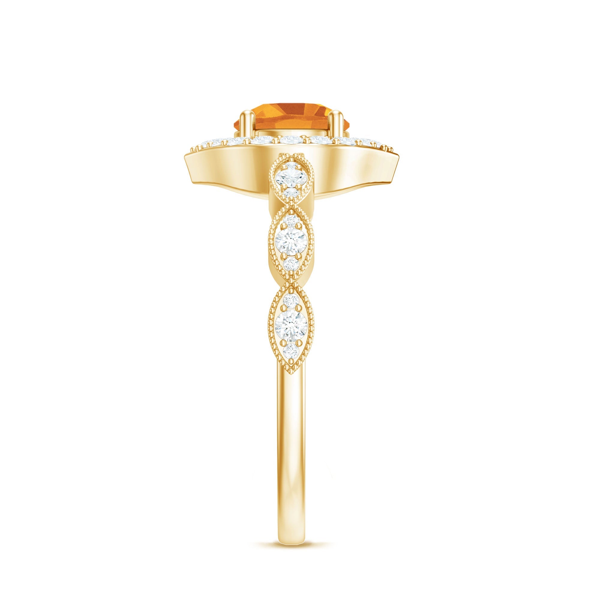 Citrine Vintage Inspired Engagement Ring With Diamond Halo