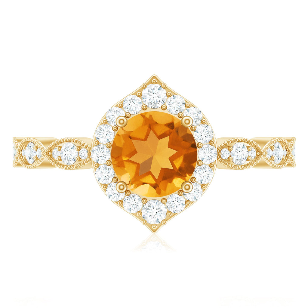 Citrine Vintage Inspired Engagement Ring With Diamond Halo