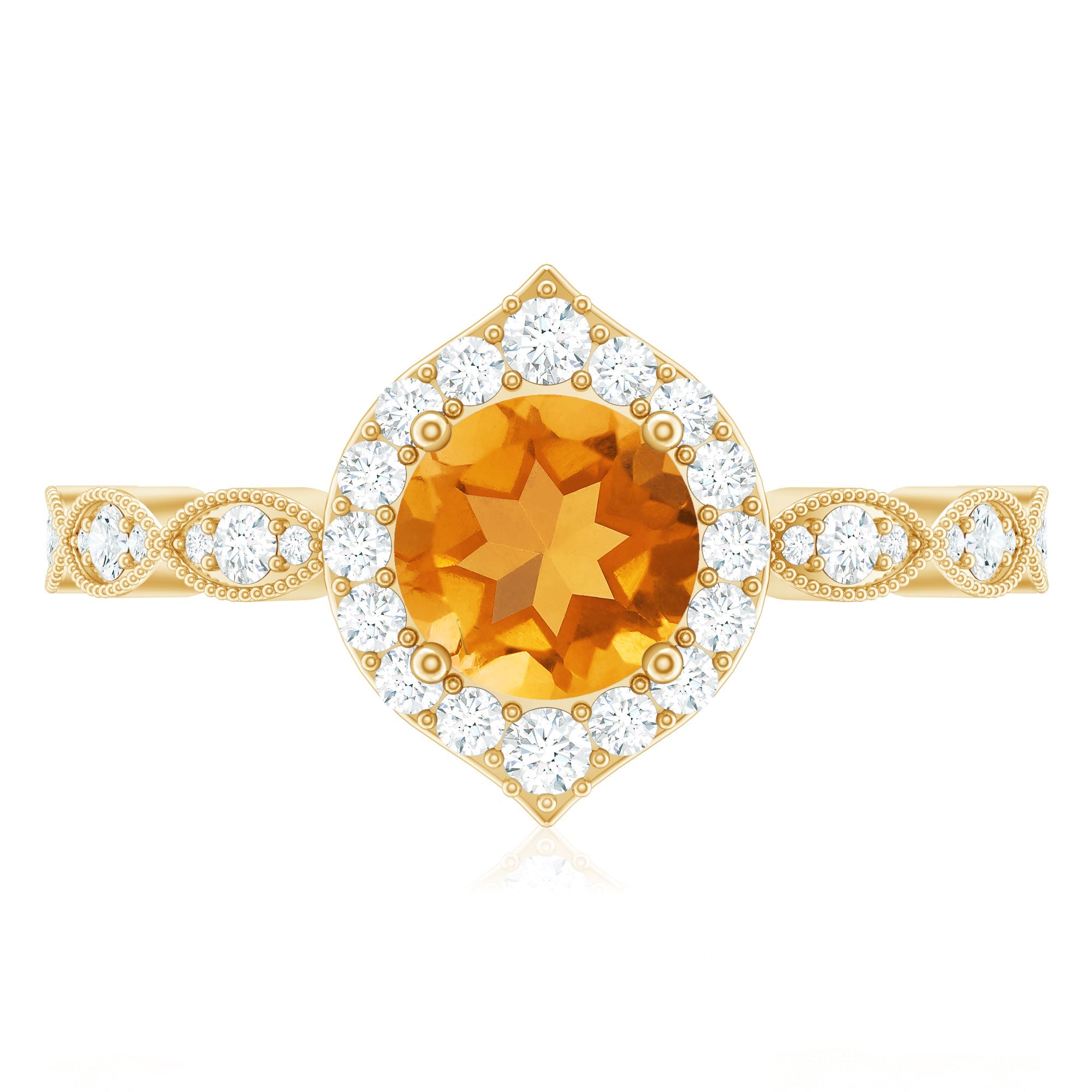 Citrine Vintage Inspired Engagement Ring With Diamond Halo
