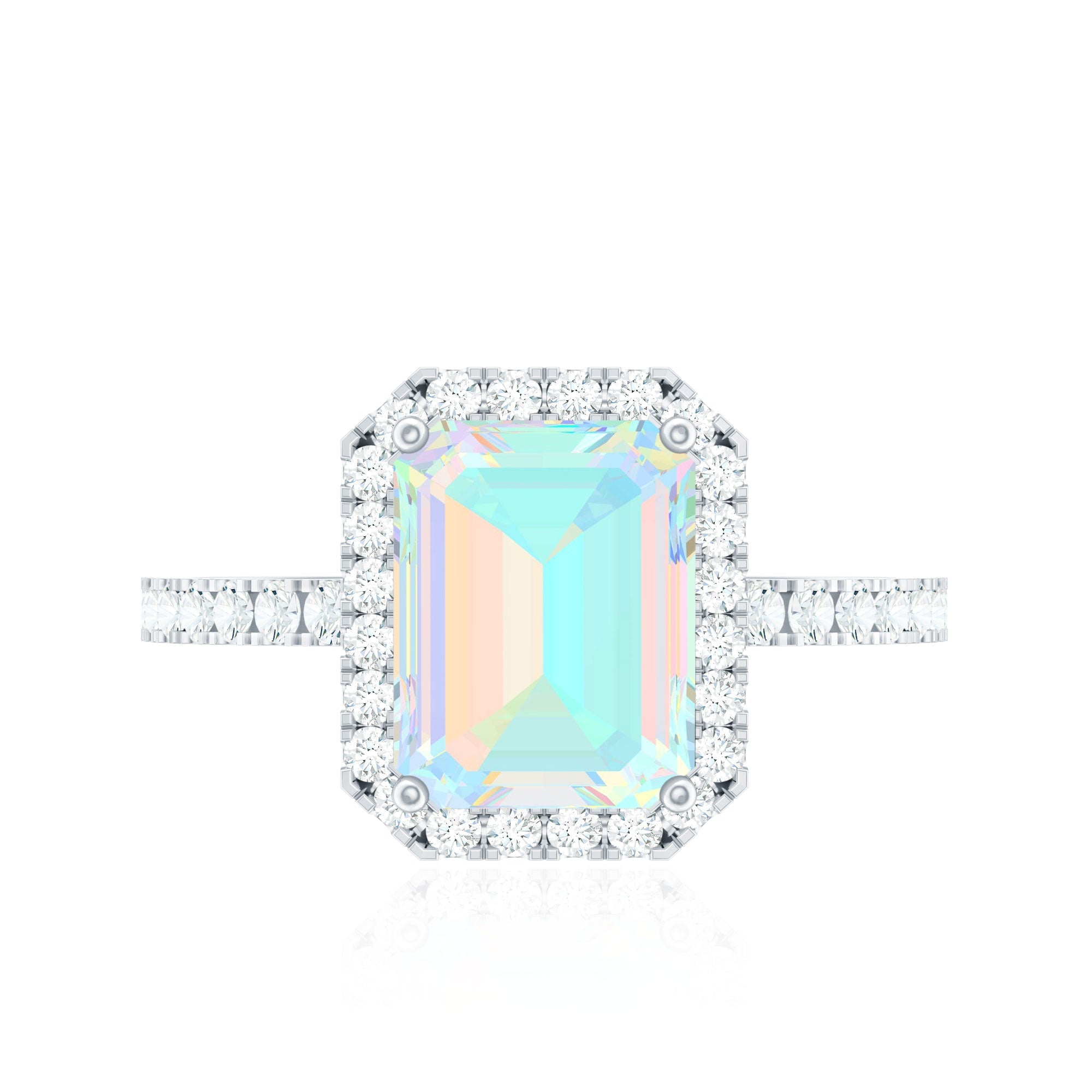 Genuine 2 Carat Ethiopian Opal Emerald Cut Engagement Ring with Diamond Halo