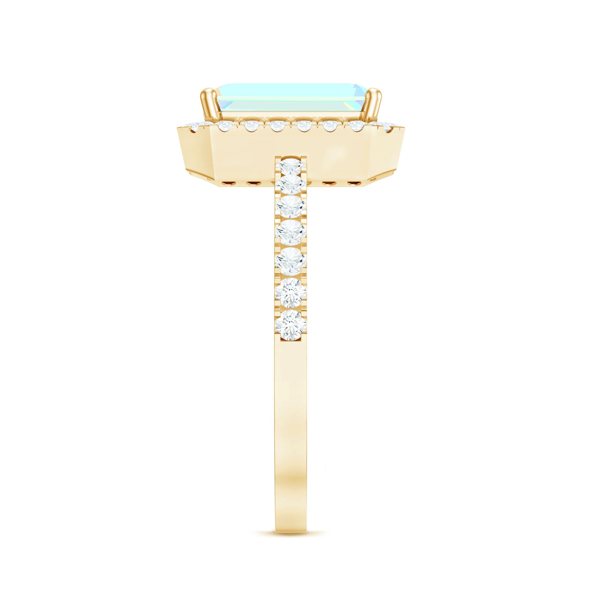 Genuine 2 Carat Ethiopian Opal Emerald Cut Engagement Ring with Diamond Halo