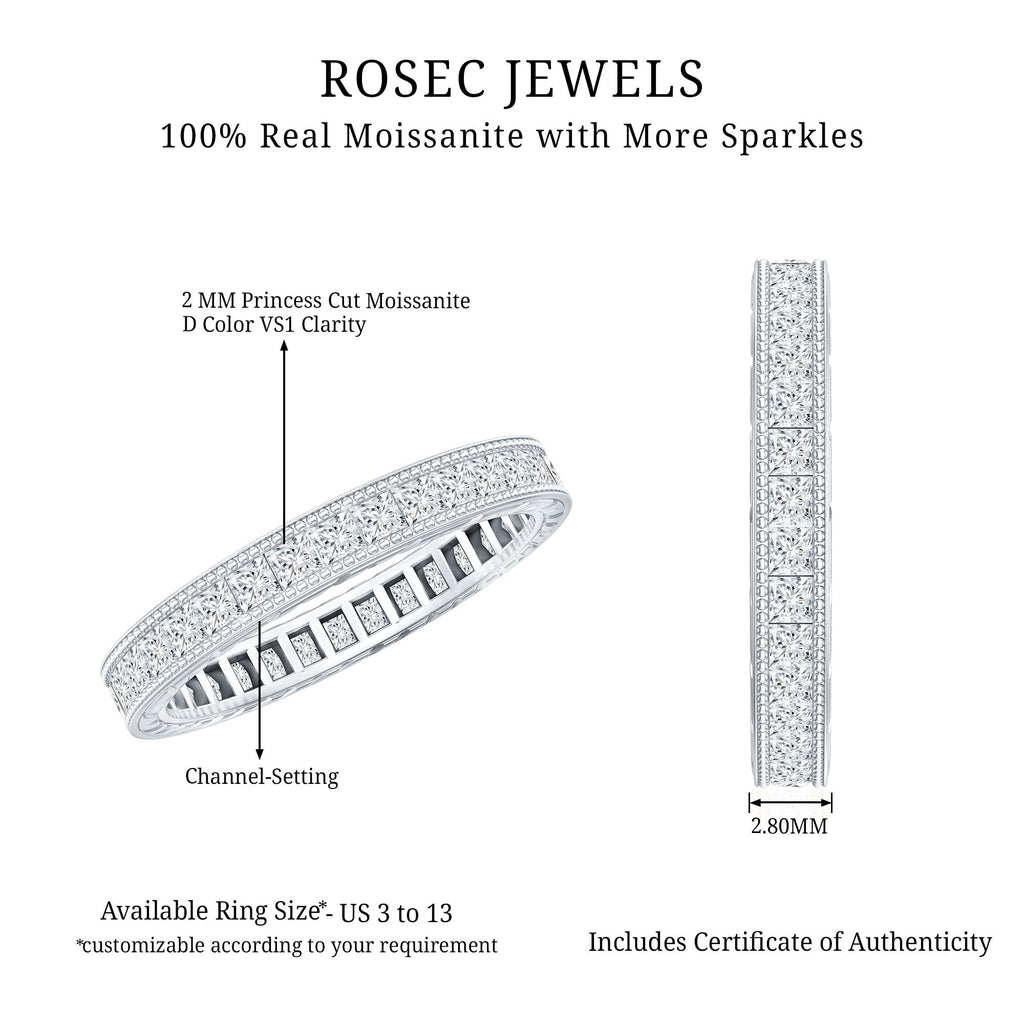 Channel Set Princess Cut Moissanite Eternity Band Ring