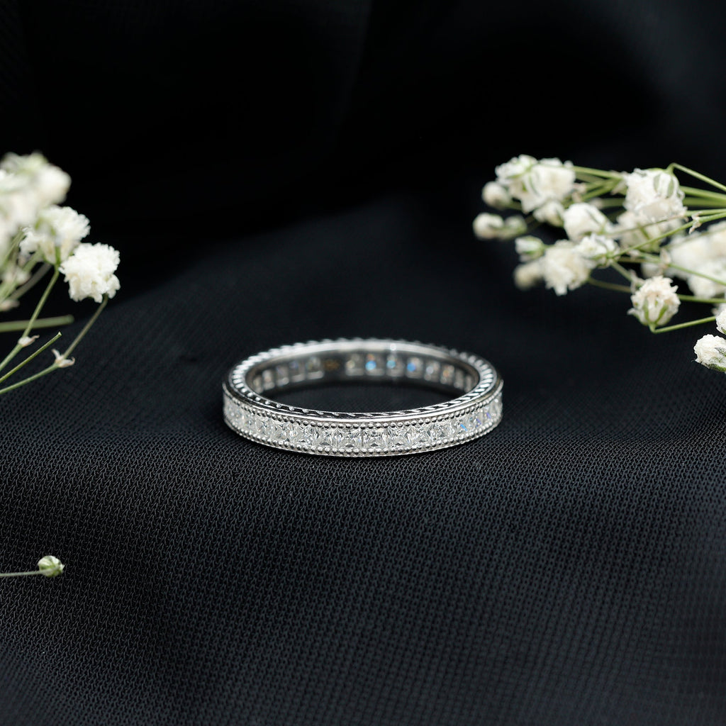 Channel Set Princess Cut Moissanite Eternity Band Ring