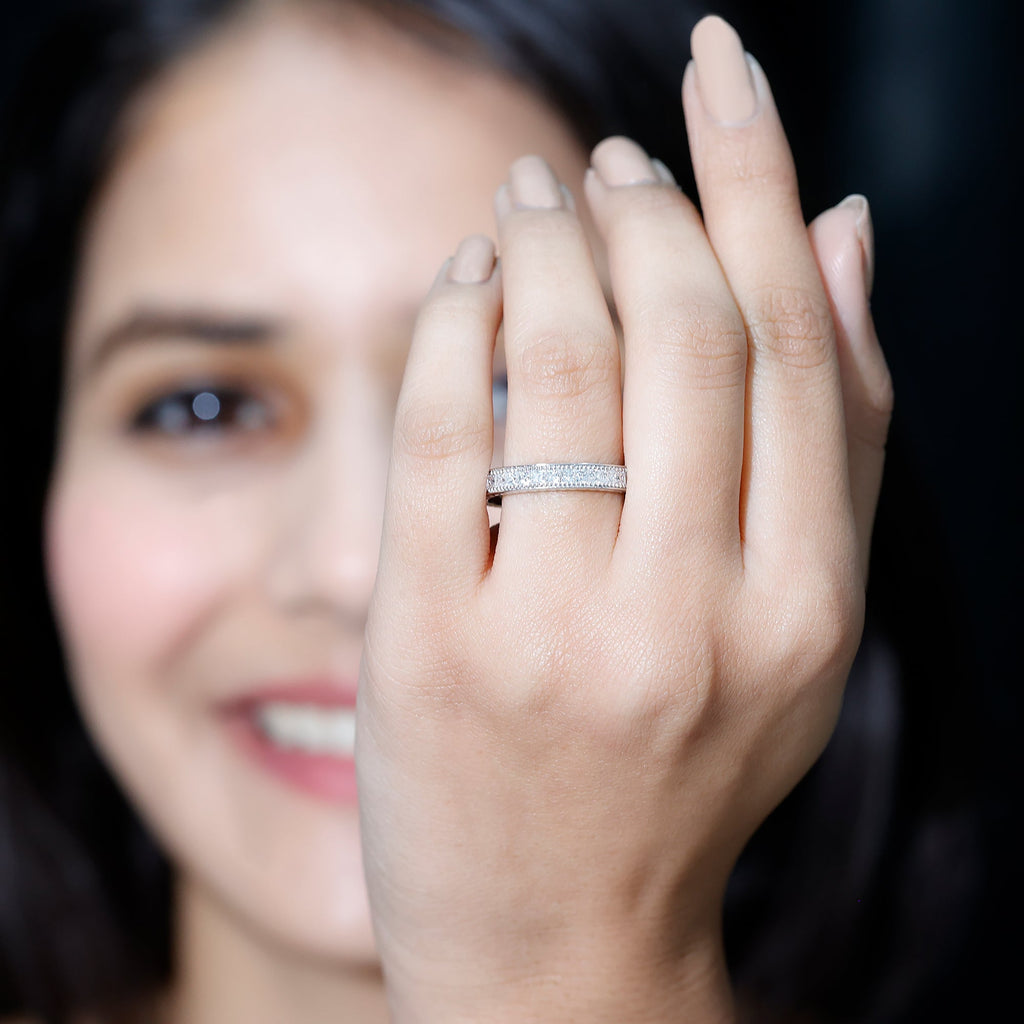 Channel Set Princess Cut Moissanite Eternity Band Ring