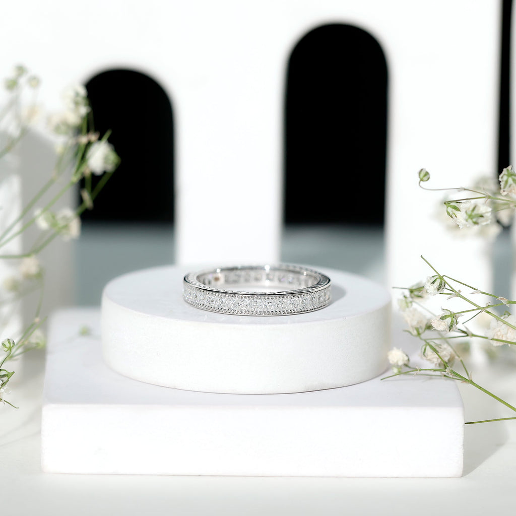 Channel Set Princess Cut Moissanite Eternity Band Ring