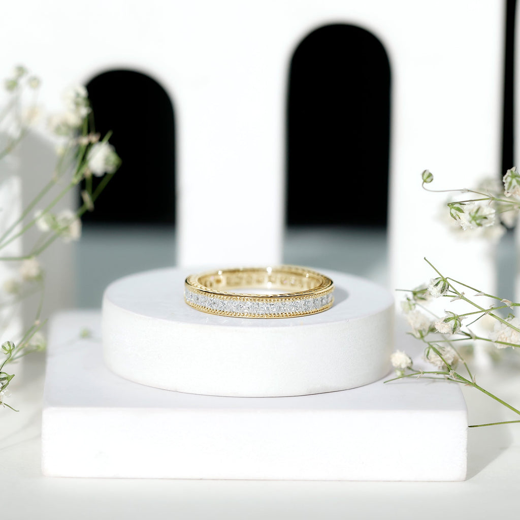 Channel Set Princess Cut Moissanite Eternity Band Ring
