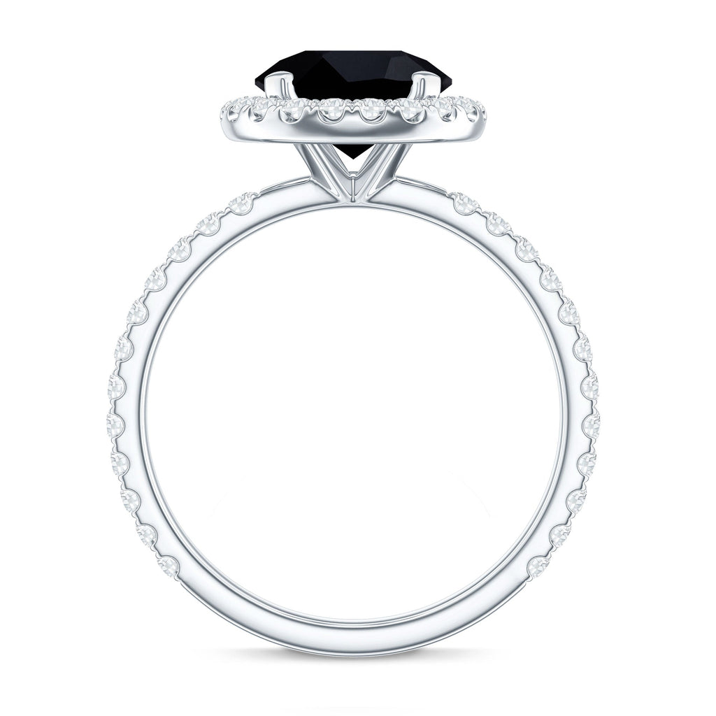 2 Carat Round Shape Black Onyx Engagement Ring with Diamond Halo