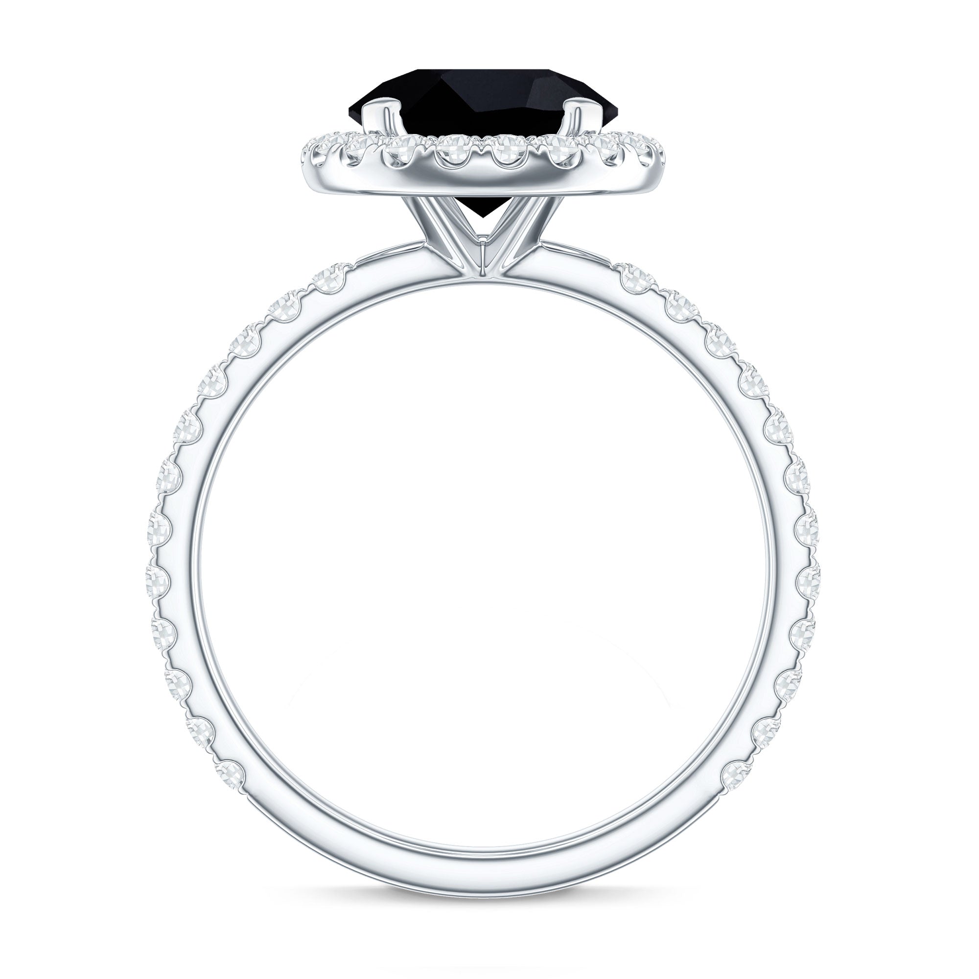 2 Carat Round Shape Black Onyx Engagement Ring with Diamond Halo