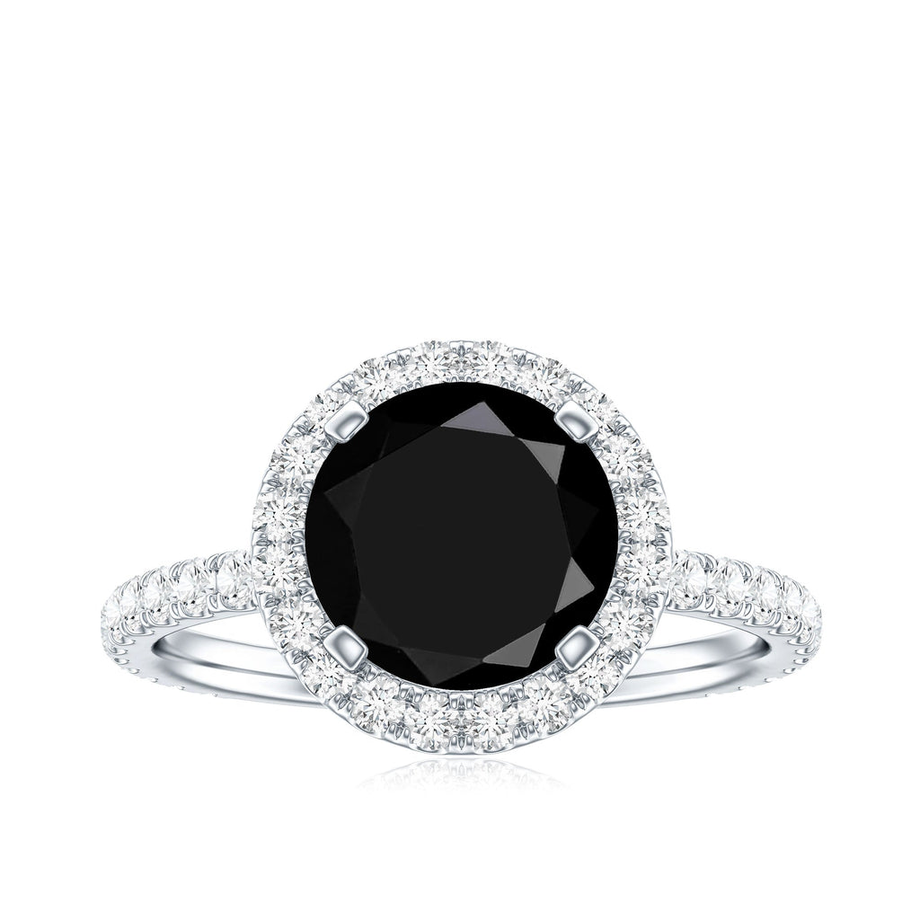 2 Carat Round Shape Black Onyx Engagement Ring with Diamond Halo