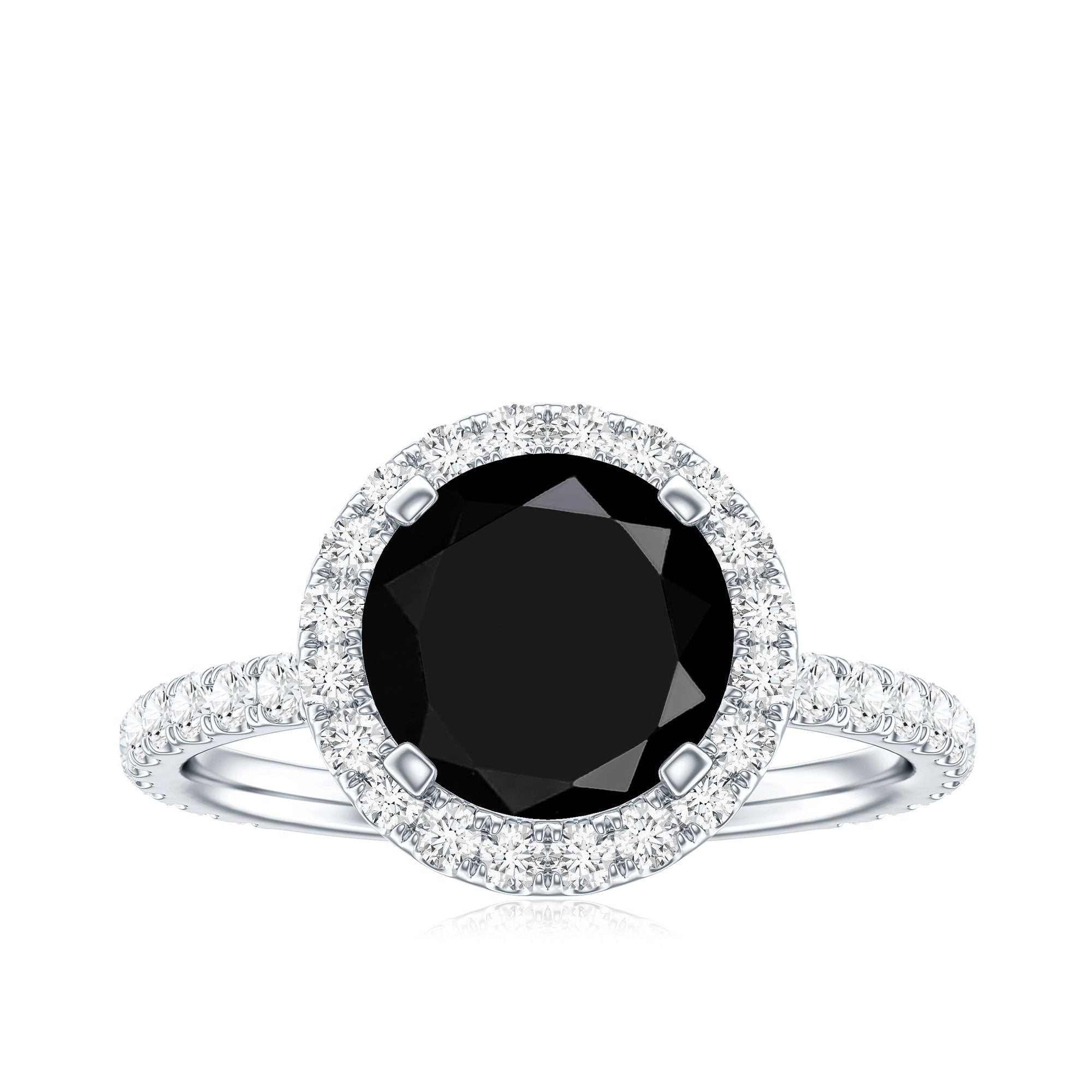 2 Carat Round Shape Black Onyx Engagement Ring with Diamond Halo