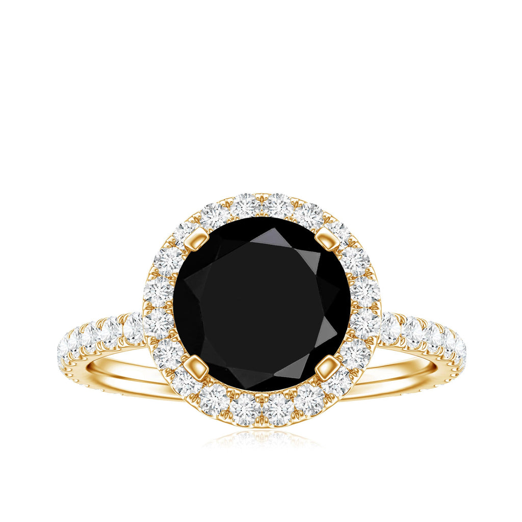 2 Carat Round Shape Black Onyx Engagement Ring with Diamond Halo