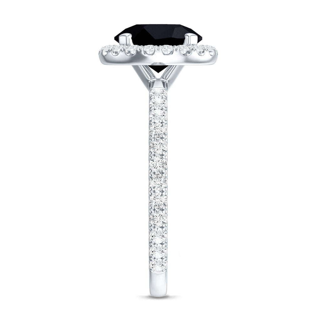 Natural Black Spinel Engagement Ring with Diamond Halo