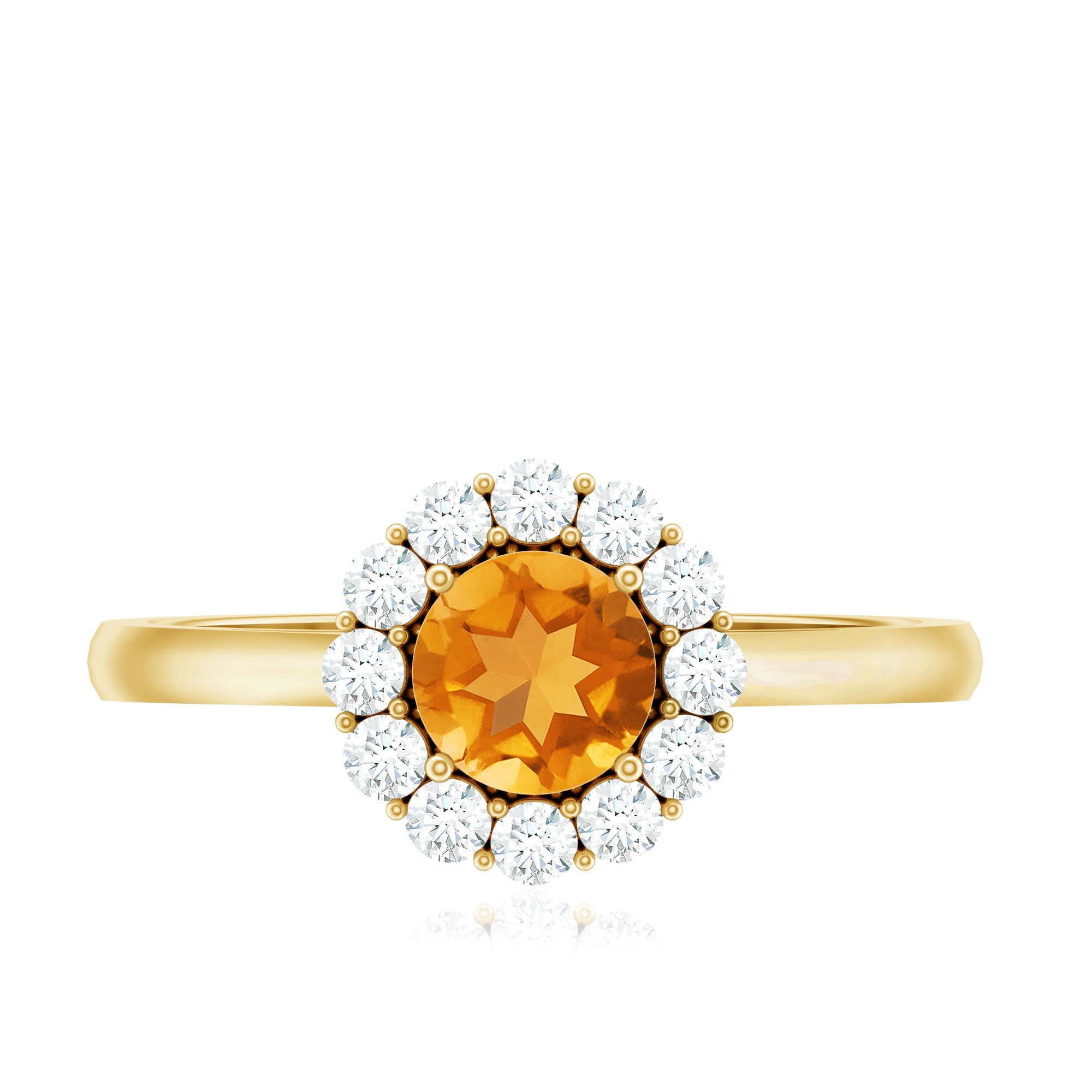 Natural Citrine Promise Ring with Diamond Halo