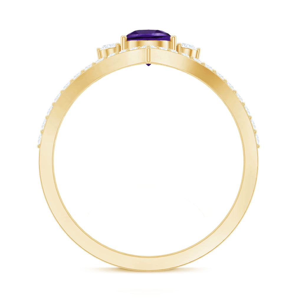 Pear Amethyst and Diamond Designer Ring