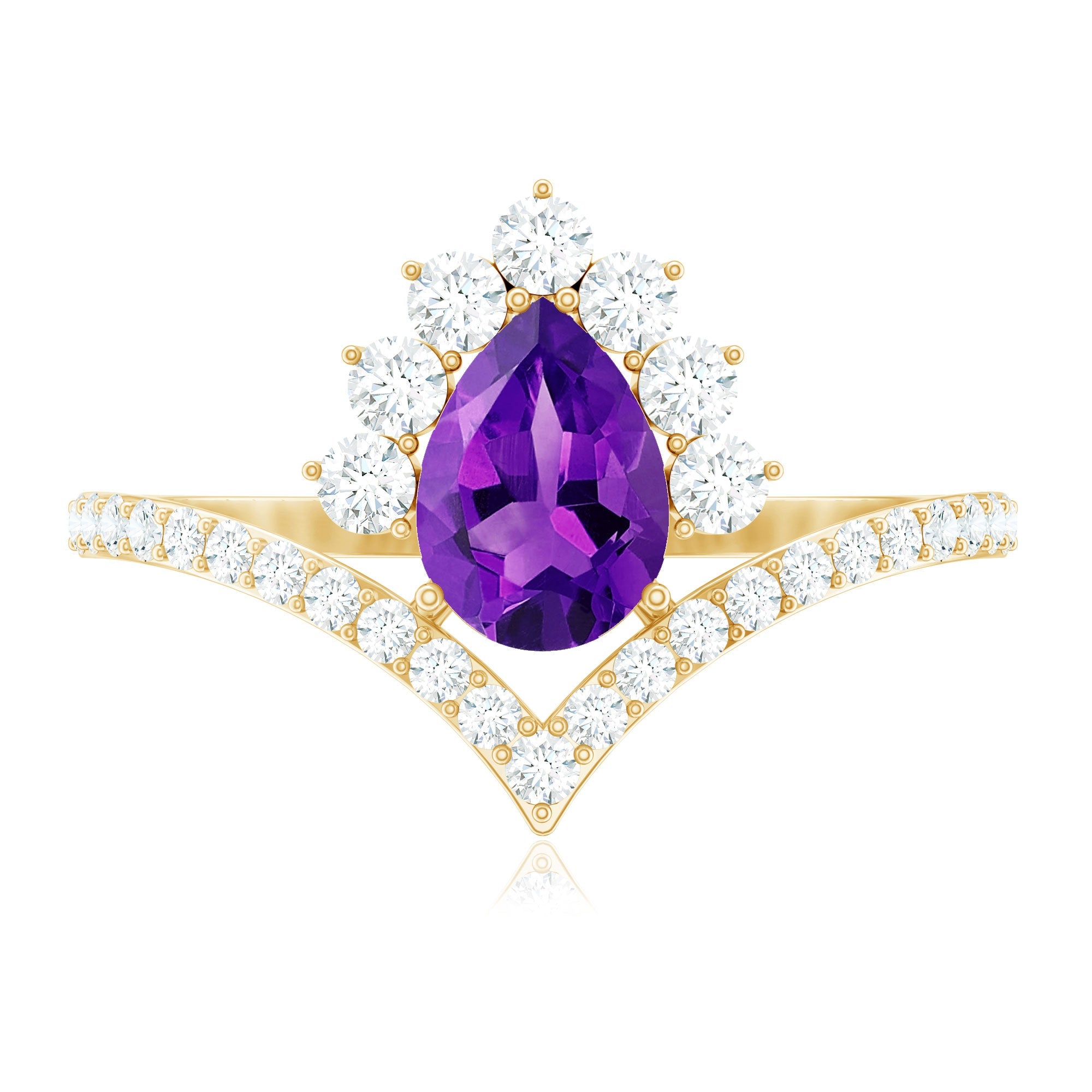Pear Amethyst and Diamond Designer Ring