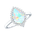 Certified Real 2 Carat Ethiopian Rainbow Opal Teardrop Engagement Ring with Diamond Halo