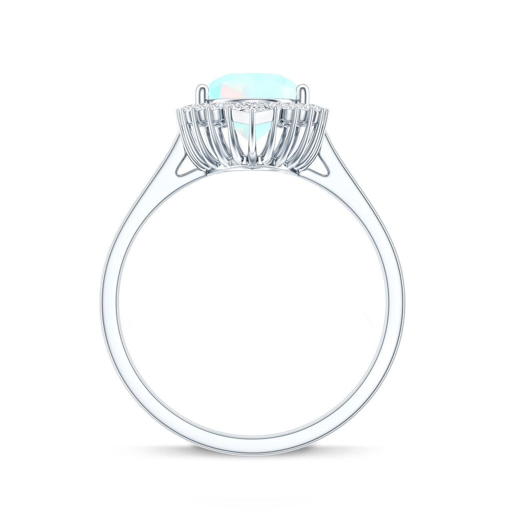 Certified Real 2 Carat Ethiopian Rainbow Opal Teardrop Engagement Ring with Diamond Halo