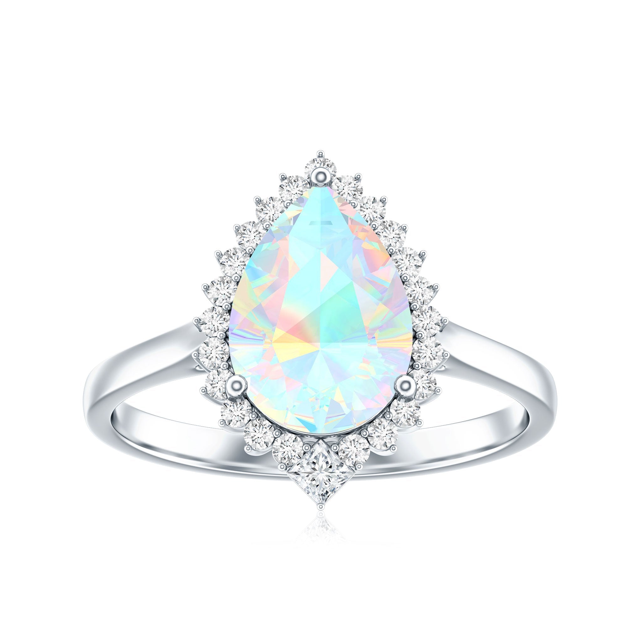 Certified Real 2 Carat Ethiopian Rainbow Opal Teardrop Engagement Ring with Diamond Halo